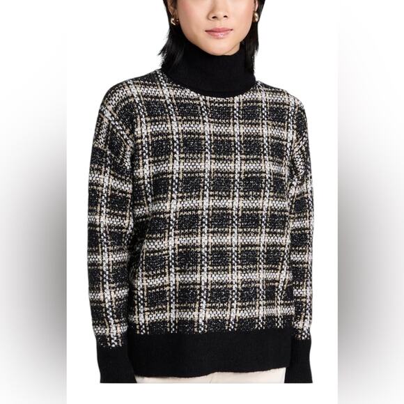 Splendid Ginny Plaid Metallic Turtleneck Sweater Wool Blend NEW Size Medium - Picture 1 of 8